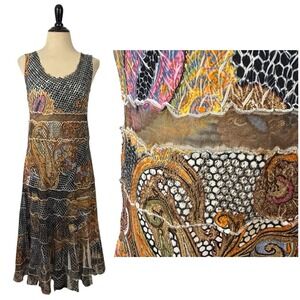 KOMAROV Slip Dress Small Sheer Mixed Media Midi Tank Artsy Indie Boho Fairy